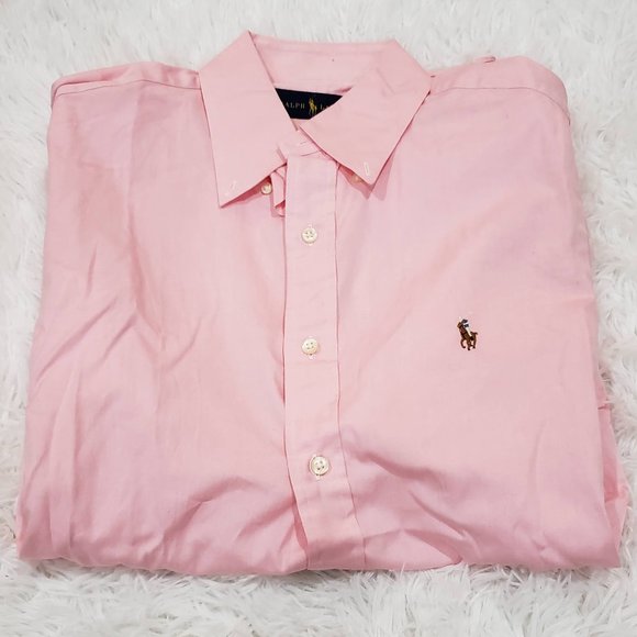 Men's Ralph Lauren Solid Pink Cotton Oxford Shirt
